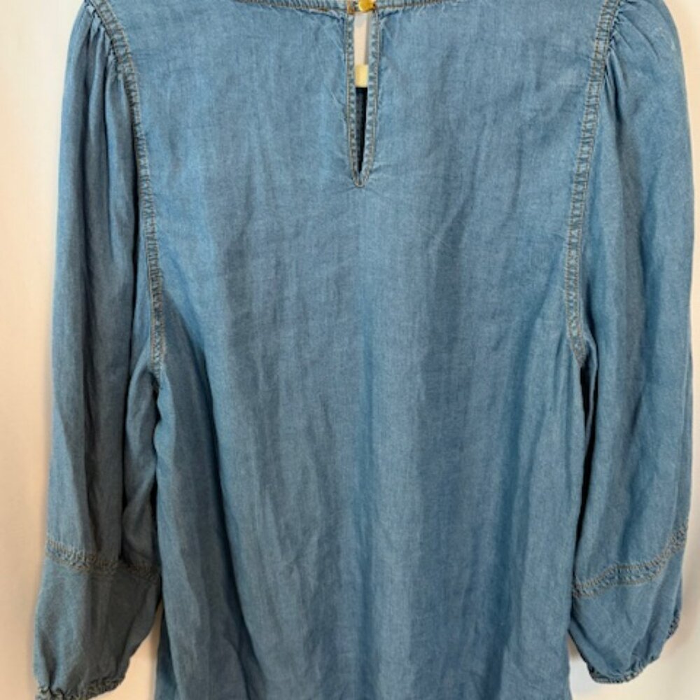 Alice Blue Y2K Denim Chambray Blue Cotton Blouse Puff Sleeve Casual Size XL - Picture 2 of 9